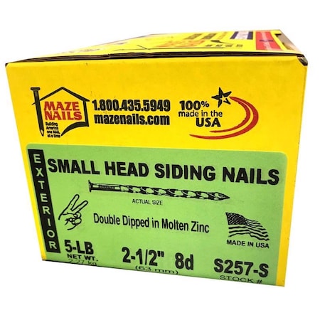 Maze Nails Common Nail, 2-1/2 in L, 8D, Carbon Steel, Hot Dipped Galvanized Finish, 0.106 ga